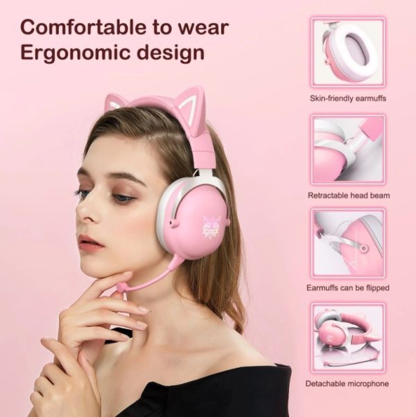 Onikuma B20(B100) RGB Cat Ears Bluetooth 5.0 Gaming Headset Stereo Sound with HD Mic - Image 2