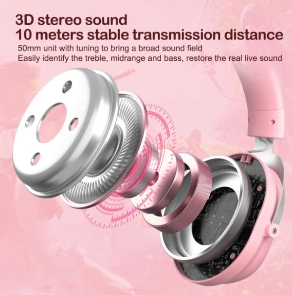 Onikuma B20(B100) RGB Cat Ears Bluetooth 5.0 Gaming Headset Stereo Sound with HD Mic - Image 6