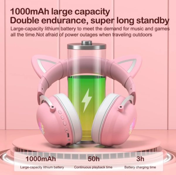 Onikuma B20(B100) RGB Cat Ears Bluetooth 5.0 Gaming Headset Stereo Sound with HD Mic - Image 7